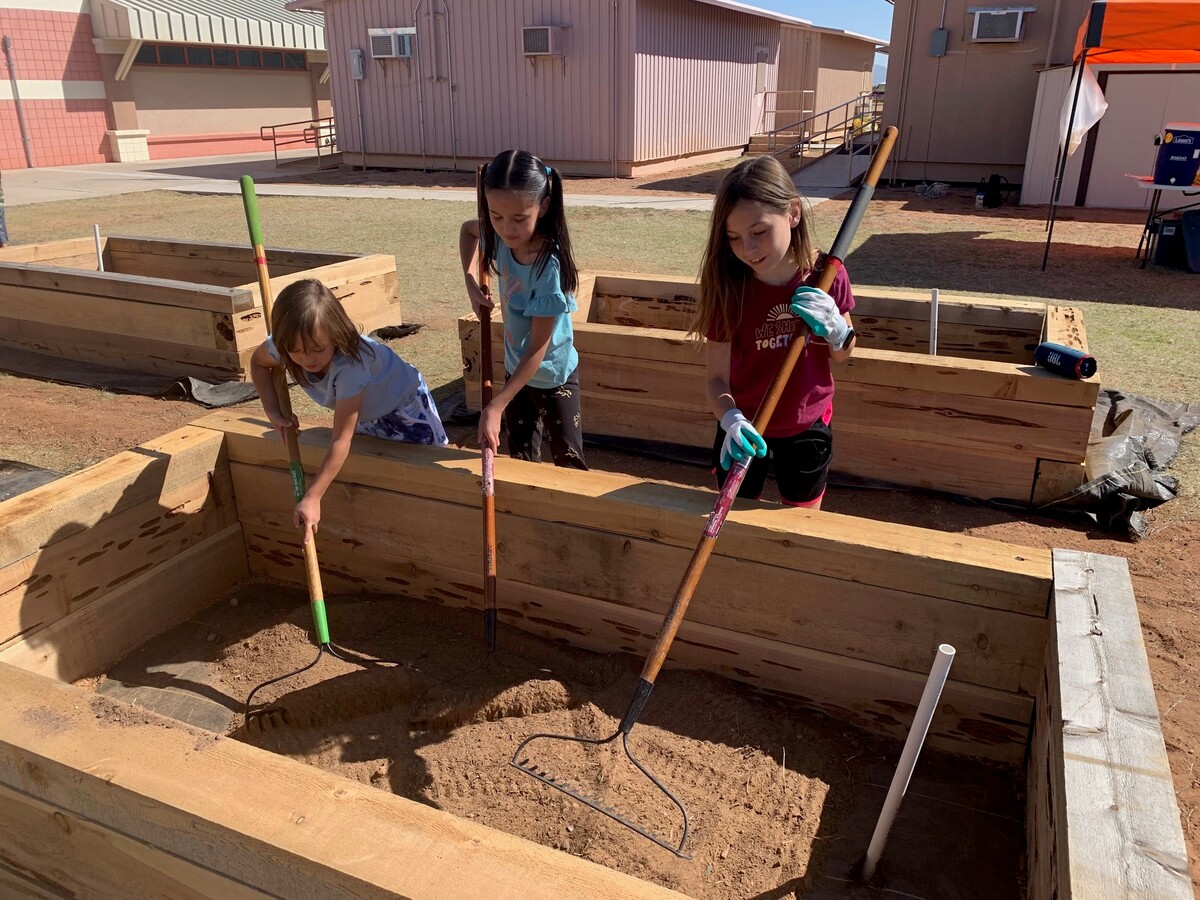 Children raking